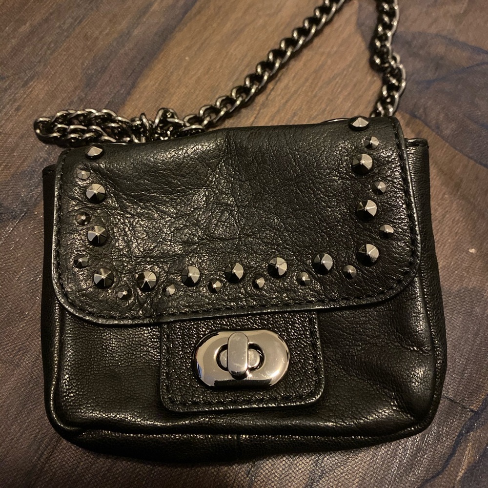 BANANA REPUBLIC BLACK GUNMETAL STUDDED LAMBSKIN GOAT LEATHER MINI CROSSBODY Bag